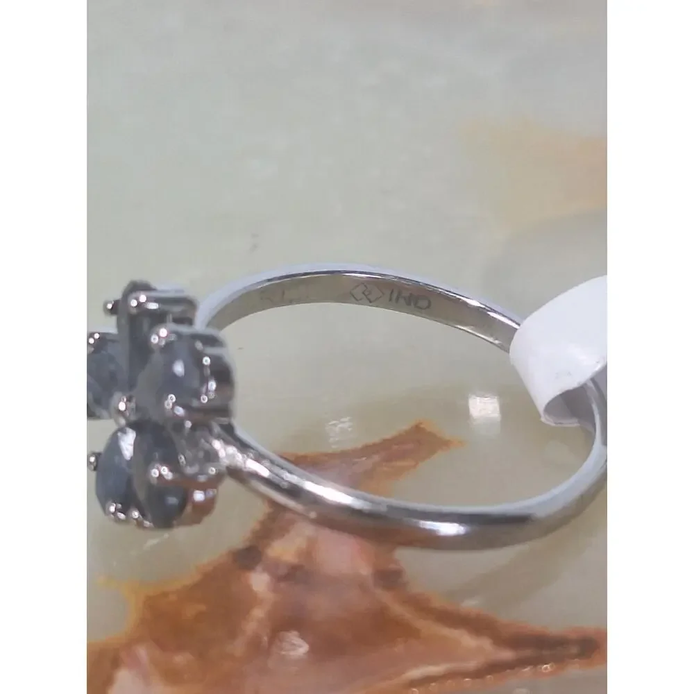 925 Sterling Silver 1.54ct Genuine Sapphire Flower Ring Size 6.5 Cluster- NIB